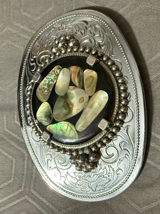 1970’s Vintage Silver Tone Abalone Shell Belt Buckle
